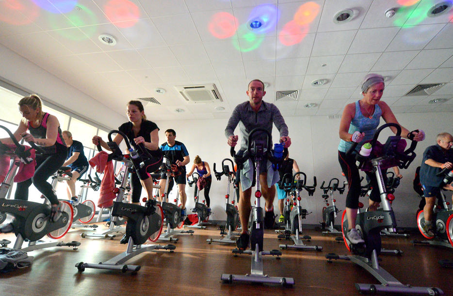A spin class where everyone is on bikes.